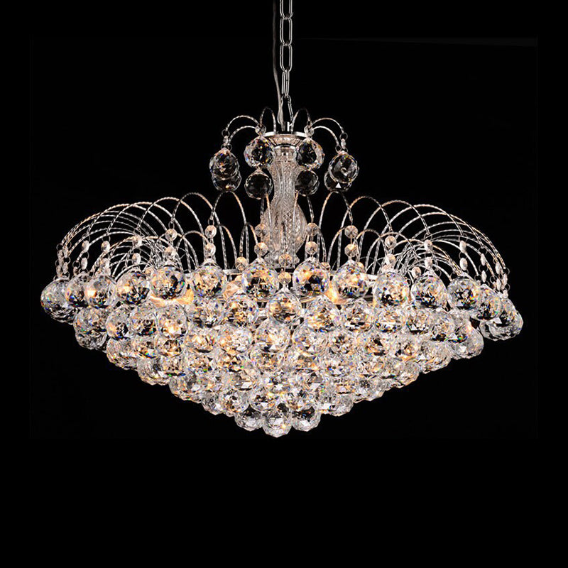 Modern 8 Lights Hanging Ceiling Light Chrome/Gold Cascade Chandelier Light with Faceted Crystal Ball Shade, 16"/19.5" Wide Clearhalo 'Ceiling Lights' 'Chandeliers' 'Modern Chandeliers' 'Modern' Lighting' 221619