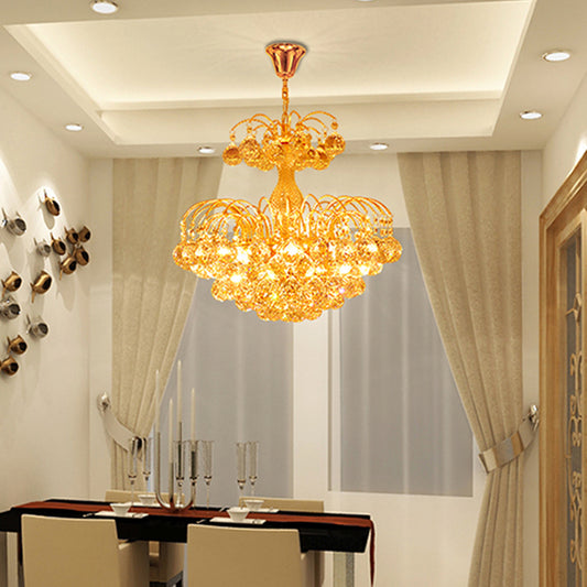 Modern 8 Lights Hanging Ceiling Light Chrome/Gold Cascade Chandelier Light with Faceted Crystal Ball Shade, 16"/19.5" Wide Clearhalo 'Ceiling Lights' 'Chandeliers' 'Modern Chandeliers' 'Modern' Lighting' 221622