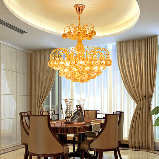 Modern 8 Lights Hanging Ceiling Light Chrome/Gold Cascade Chandelier Light with Faceted Crystal Ball Shade, 16"/19.5" Wide Gold Clearhalo 'Ceiling Lights' 'Chandeliers' 'Modern Chandeliers' 'Modern' Lighting' 221623