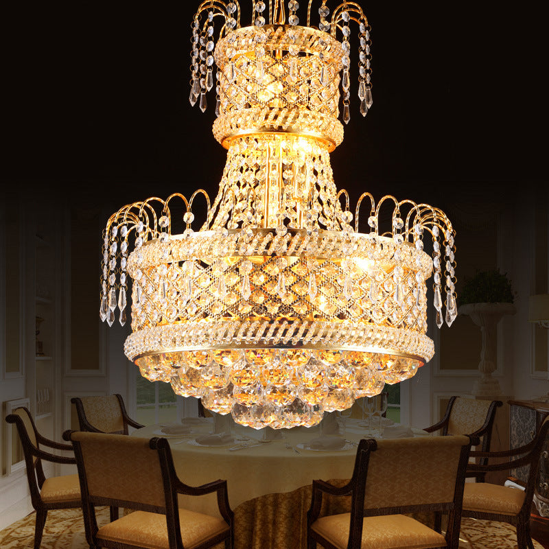 5/8 Lights Dining Room Chandelier Light Fixture Modern Gold Hanging Light with Mushroom Crystal Shade, 16"/19.5" Wide Gold 19.5" Clearhalo 'Ceiling Lights' 'Chandeliers' 'Modern Chandeliers' 'Modern' Lighting' 221625