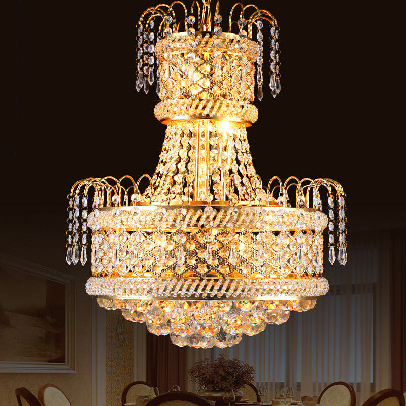 5/8 Lights Dining Room Chandelier Light Fixture Modern Gold Hanging Light with Mushroom Crystal Shade, 16"/19.5" Wide Clearhalo 'Ceiling Lights' 'Chandeliers' 'Modern Chandeliers' 'Modern' Lighting' 221626