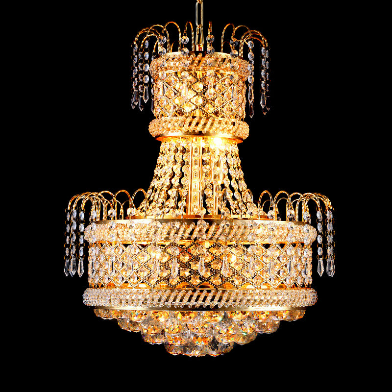 5/8 Lights Dining Room Chandelier Light Fixture Modern Gold Hanging Light with Mushroom Crystal Shade, 16"/19.5" Wide Clearhalo 'Ceiling Lights' 'Chandeliers' 'Modern Chandeliers' 'Modern' Lighting' 221628