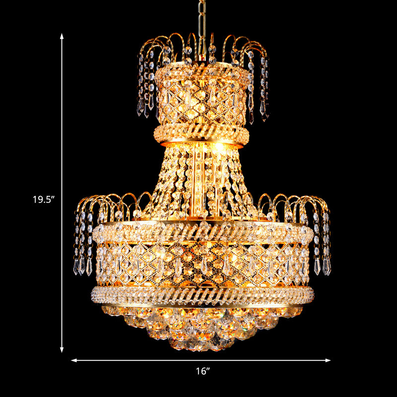 5/8 Lights Dining Room Chandelier Light Fixture Modern Gold Hanging Light with Mushroom Crystal Shade, 16"/19.5" Wide Clearhalo 'Ceiling Lights' 'Chandeliers' 'Modern Chandeliers' 'Modern' Lighting' 221629