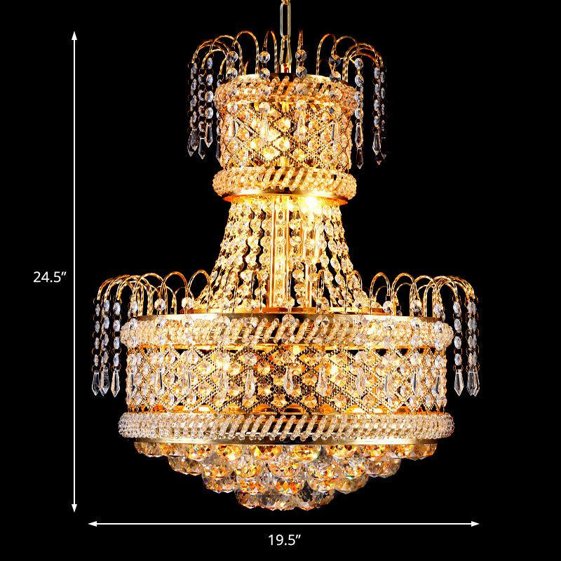 5/8 Lights Dining Room Chandelier Light Fixture Modern Gold Hanging Light with Mushroom Crystal Shade, 16"/19.5" Wide Clearhalo 'Ceiling Lights' 'Chandeliers' 'Modern Chandeliers' 'Modern' Lighting' 221630