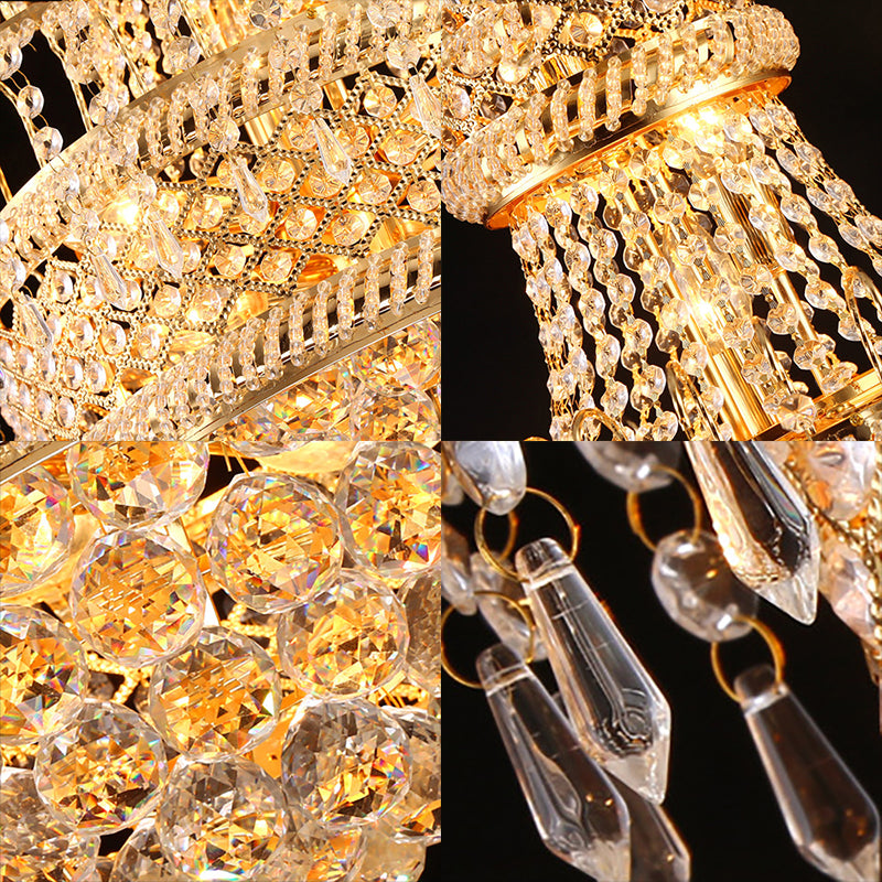 5/8 Lights Dining Room Chandelier Light Fixture Modern Gold Hanging Light with Mushroom Crystal Shade, 16"/19.5" Wide Clearhalo 'Ceiling Lights' 'Chandeliers' 'Modern Chandeliers' 'Modern' Lighting' 221631