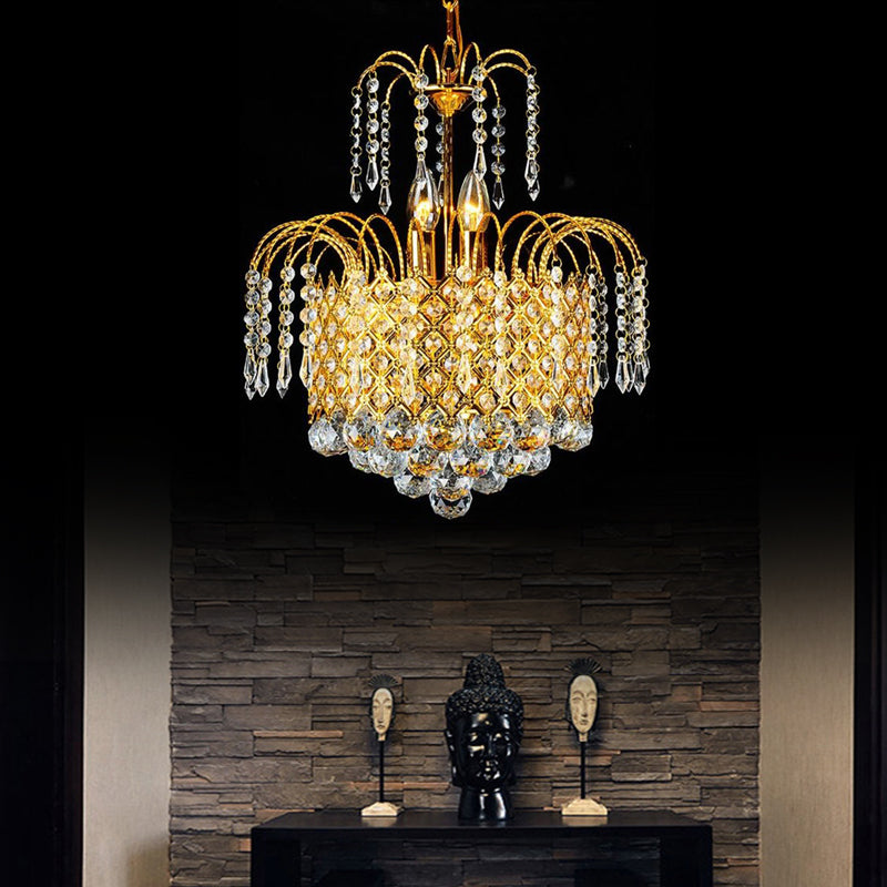 Cascade Hanging Ceiling Light Contemporary Faceted Crystal Ball 5 Lights Gold Chandelier Light, 16"/19.5" Wide Gold 19.5" Clearhalo 'Ceiling Lights' 'Chandeliers' Lighting' options 221632_08af3210-3f47-440d-b43b-0bdde812ffc0