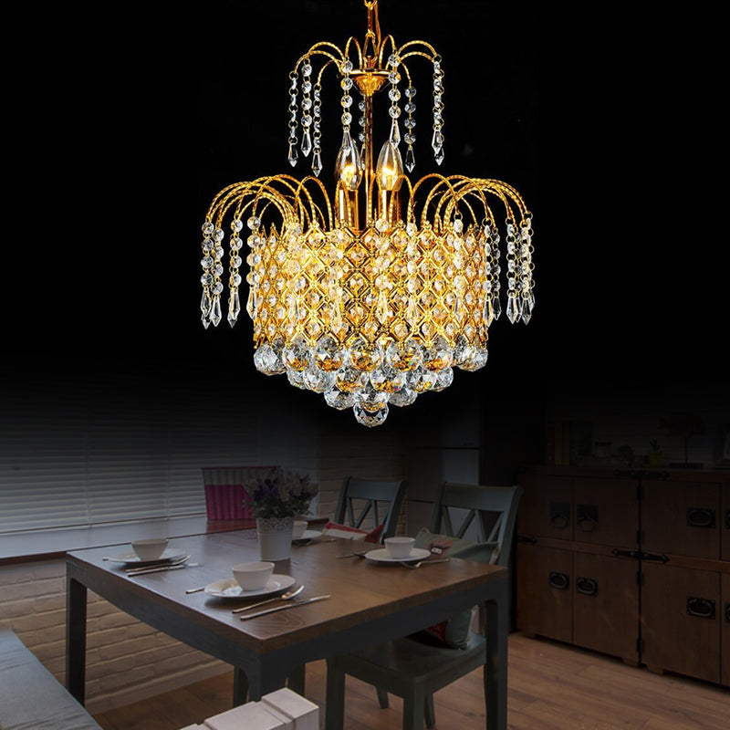 Cascade Hanging Ceiling Light Contemporary Faceted Crystal Ball 5 Lights Gold Chandelier Light, 16"/19.5" Wide Clearhalo 'Ceiling Lights' 'Chandeliers' Lighting' options 221633