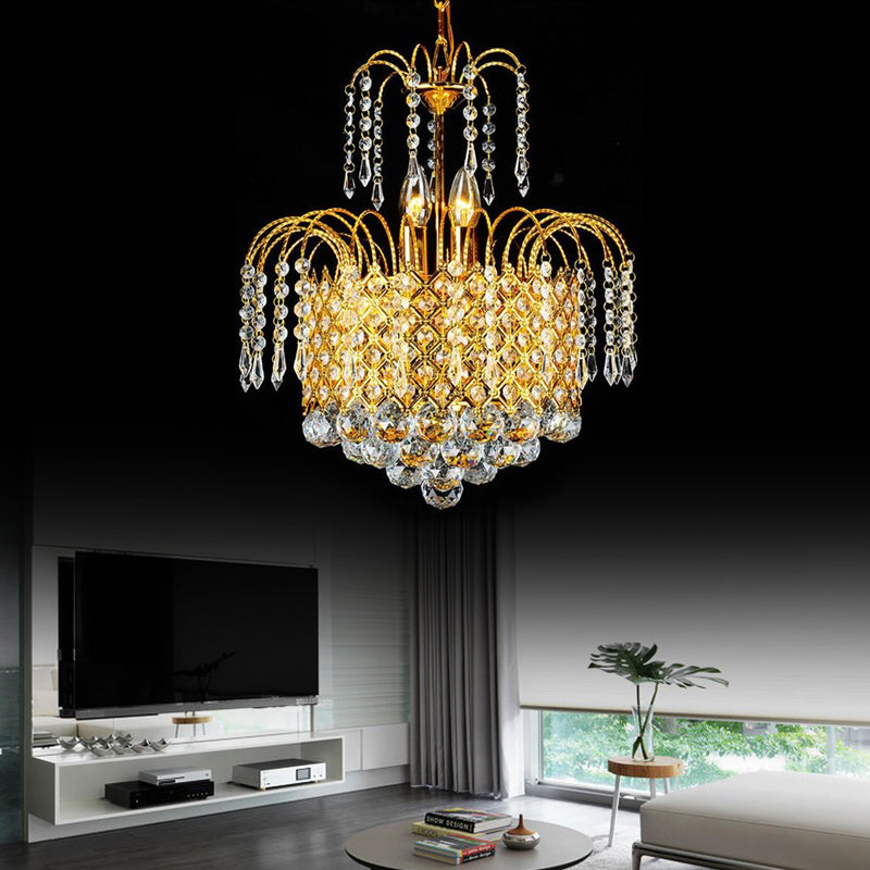 Cascade Hanging Ceiling Light Contemporary Faceted Crystal Ball 5 Lights Gold Chandelier Light, 16"/19.5" Wide Clearhalo 'Ceiling Lights' 'Chandeliers' Lighting' options 221634