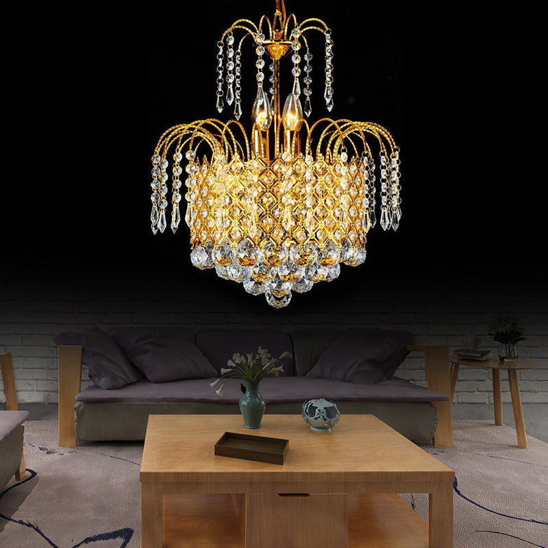 Cascade Hanging Ceiling Light Contemporary Faceted Crystal Ball 5 Lights Gold Chandelier Light, 16"/19.5" Wide Clearhalo 'Ceiling Lights' 'Chandeliers' Lighting' options 221635