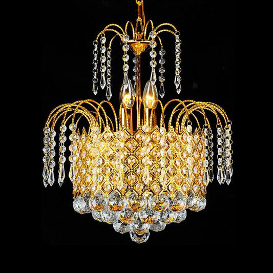 Cascade Hanging Ceiling Light Contemporary Faceted Crystal Ball 5 Lights Gold Chandelier Light, 16"/19.5" Wide Clearhalo 'Ceiling Lights' 'Chandeliers' Lighting' options 221636