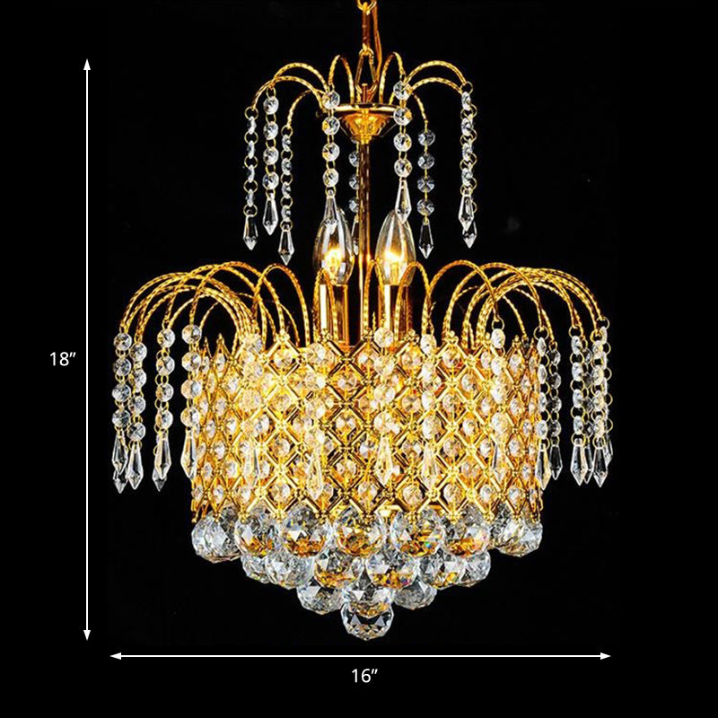 Cascade Hanging Ceiling Light Contemporary Faceted Crystal Ball 5 Lights Gold Chandelier Light, 16"/19.5" Wide Clearhalo 'Ceiling Lights' 'Chandeliers' Lighting' options 221637