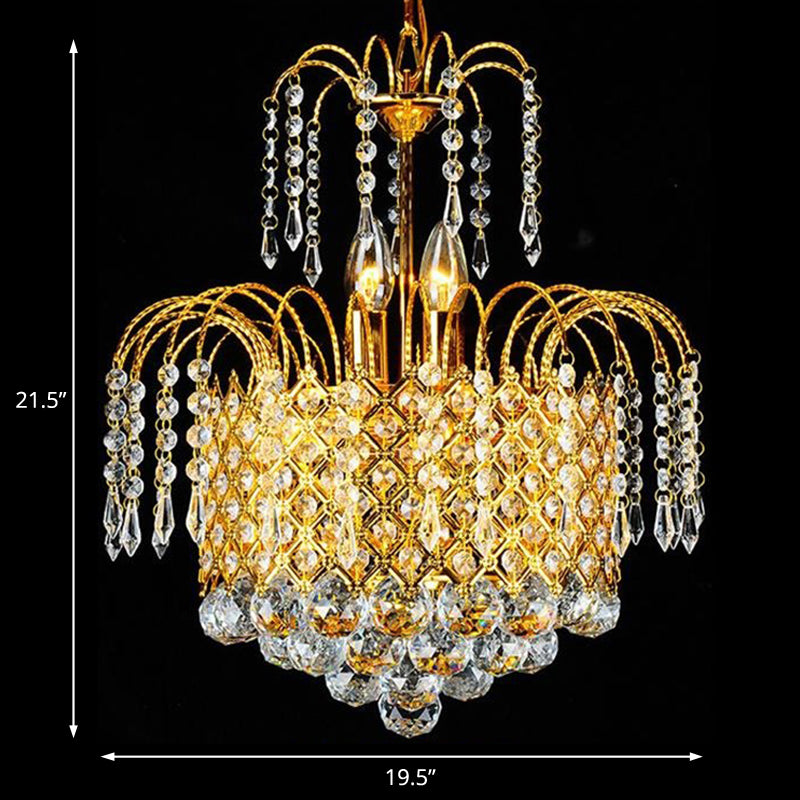 Cascade Hanging Ceiling Light Contemporary Faceted Crystal Ball 5 Lights Gold Chandelier Light, 16"/19.5" Wide Clearhalo 'Ceiling Lights' 'Chandeliers' Lighting' options 221638