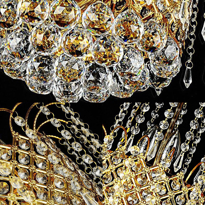 Cascade Hanging Ceiling Light Contemporary Faceted Crystal Ball 5 Lights Gold Chandelier Light, 16"/19.5" Wide Clearhalo 'Ceiling Lights' 'Chandeliers' Lighting' options 221639