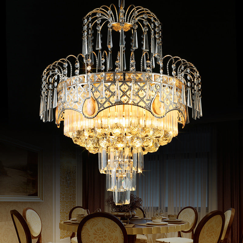 Modern 3/5 Lights Chandelier Light with Crystal Shade Gold Tiered Ceiling Light for Dining Room, 18"/19.5" Wide Clearhalo 'Ceiling Lights' 'Chandeliers' Lighting' options 221640