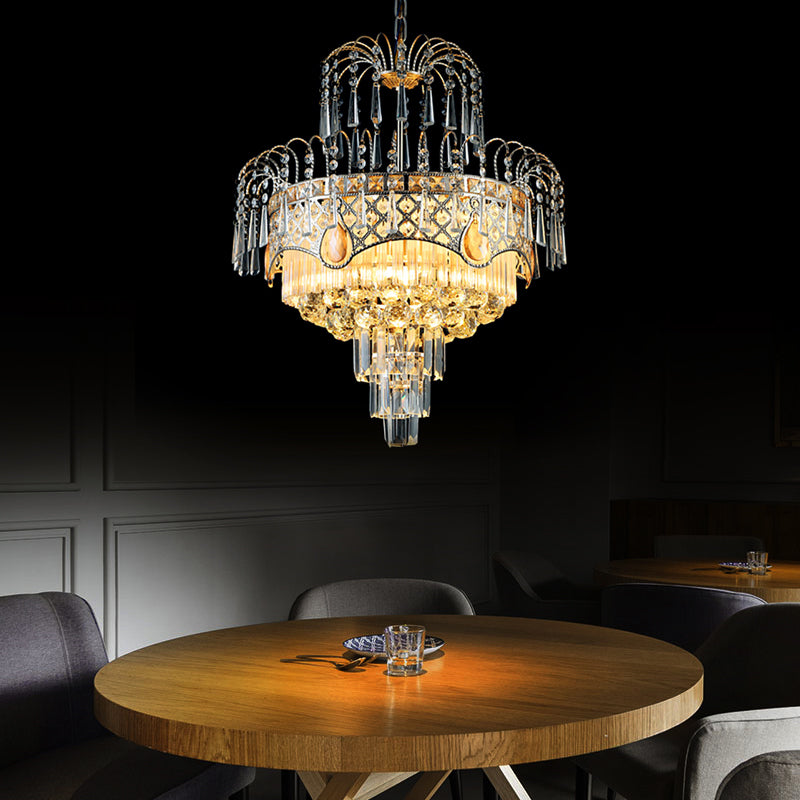 Modern 3/5 Lights Chandelier Light with Crystal Shade Gold Tiered Ceiling Light for Dining Room, 18"/19.5" Wide Clearhalo 'Ceiling Lights' 'Chandeliers' Lighting' options 221641