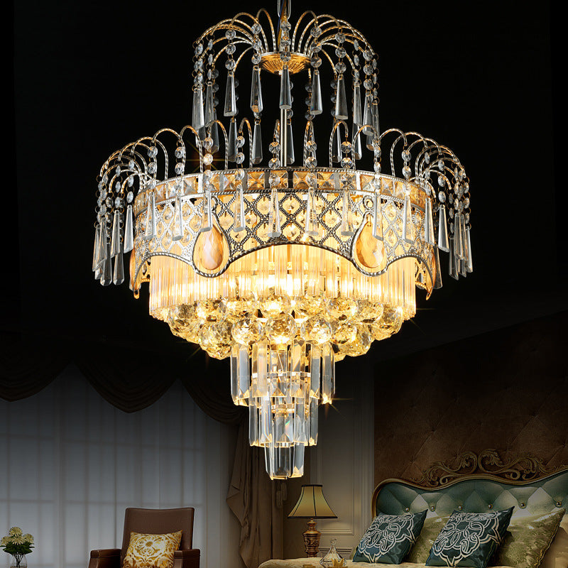 Modern 3/5 Lights Chandelier Light with Crystal Shade Gold Tiered Ceiling Light for Dining Room, 18"/19.5" Wide Clearhalo 'Ceiling Lights' 'Chandeliers' Lighting' options 221642