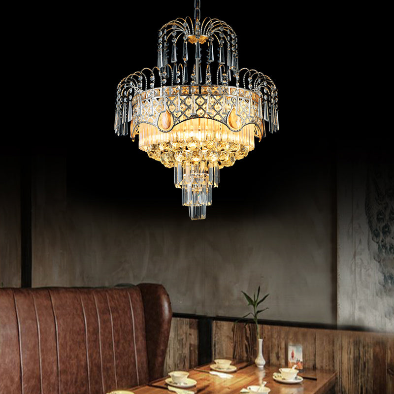 Modern 3/5 Lights Chandelier Light with Crystal Shade Gold Tiered Ceiling Light for Dining Room, 18"/19.5" Wide Clearhalo 'Ceiling Lights' 'Chandeliers' Lighting' options 221643