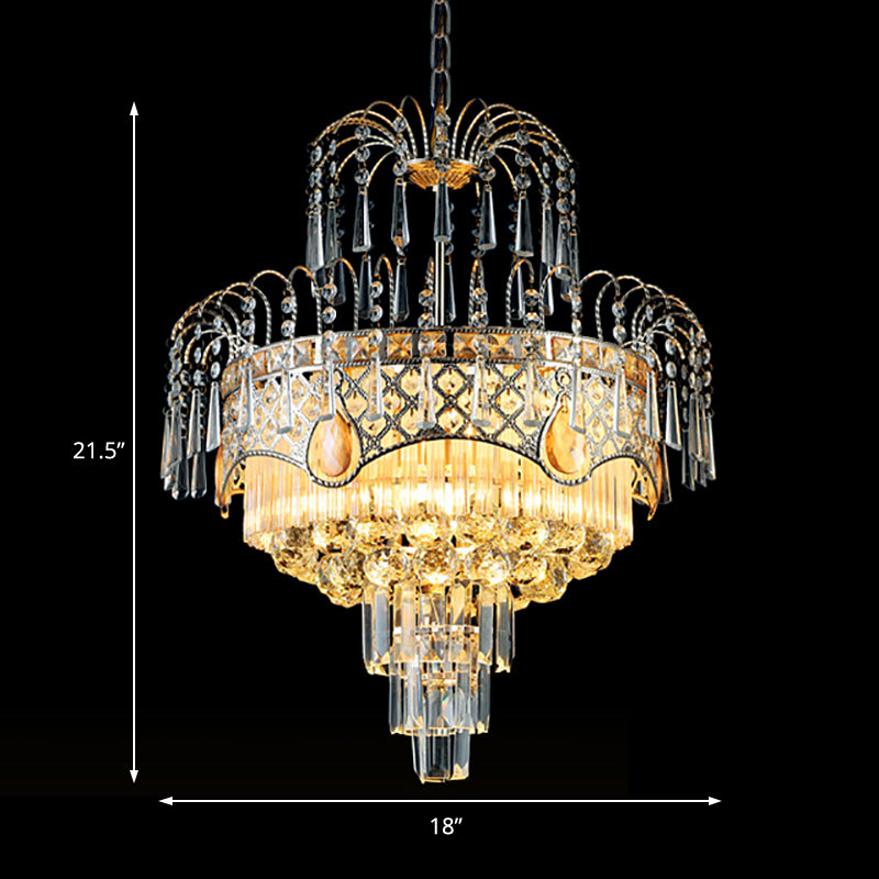 Modern 3/5 Lights Chandelier Light with Crystal Shade Gold Tiered Ceiling Light for Dining Room, 18"/19.5" Wide Clearhalo 'Ceiling Lights' 'Chandeliers' Lighting' options 221645