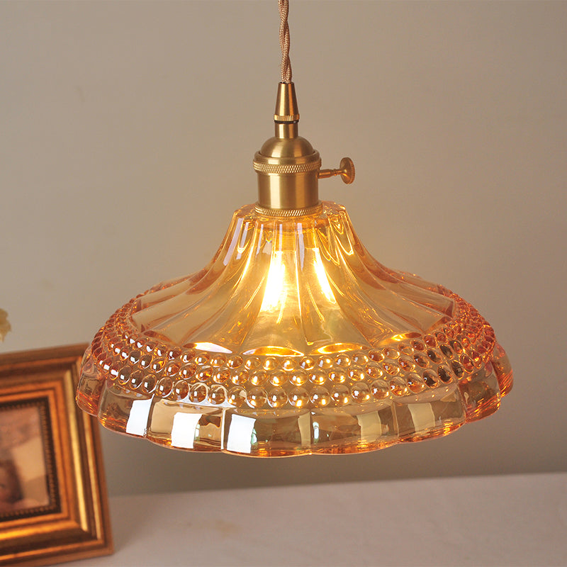 Amber Glass Pot Lid Hanging Light Simplicity 1 Bulb Restaurant Pendant Light Fixture Amber Clearhalo 'Ceiling Lights' 'Lighting' 'Pendant Lights' 2216455_594db9a5-3b96-421c-9b77-a4c1796aa462