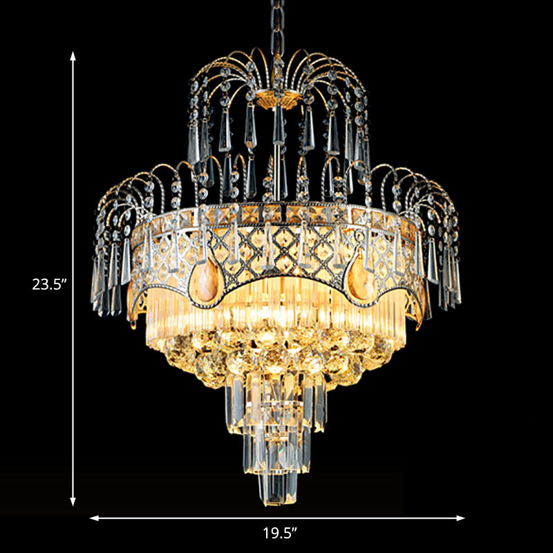 Modern 3/5 Lights Chandelier Light with Crystal Shade Gold Tiered Ceiling Light for Dining Room, 18"/19.5" Wide Clearhalo 'Ceiling Lights' 'Chandeliers' Lighting' options 221646