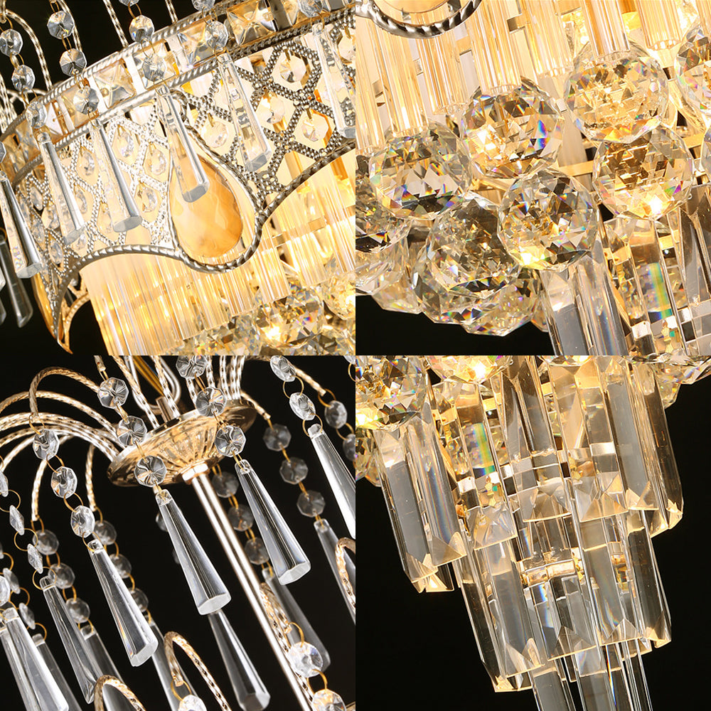 Modern 3/5 Lights Chandelier Light with Crystal Shade Gold Tiered Ceiling Light for Dining Room, 18"/19.5" Wide Clearhalo 'Ceiling Lights' 'Chandeliers' Lighting' options 221647