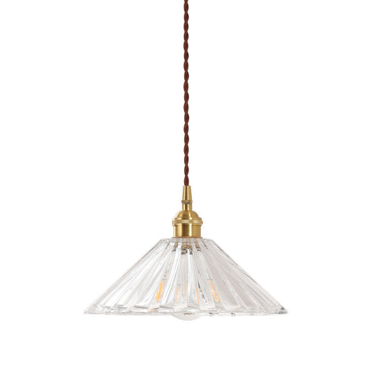 Cone Clear Ribbed Glass Hanging Light Simplicity 1��Bulb Restaurant Pendant Light Fixture Clear Clearhalo 'Ceiling Lights' 'Glass shade' 'Glass' 'Industrial Pendants' 'Industrial' 'Middle Century Pendants' 'Pendant Lights' 'Pendants' 'Tiffany' Lighting' 2216472