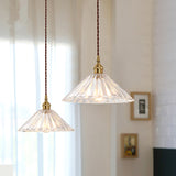 Cone Clear Ribbed Glass Hanging Light Simplicity 1��Bulb Restaurant Pendant Light Fixture Clearhalo 'Ceiling Lights' 'Glass shade' 'Glass' 'Industrial Pendants' 'Industrial' 'Middle Century Pendants' 'Pendant Lights' 'Pendants' 'Tiffany' Lighting' 2216473