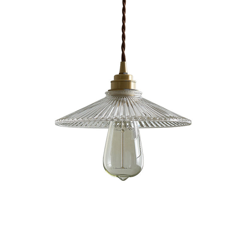 Clear Ribbed Glass Conical Suspension Lighting Retro Style Single Dining Room Pendant Ceiling Light Clearhalo 'Ceiling Lights' 'Glass shade' 'Glass' 'Industrial Pendants' 'Industrial' 'Middle Century Pendants' 'Pendant Lights' 'Pendants' 'Tiffany' Lighting' 2216480