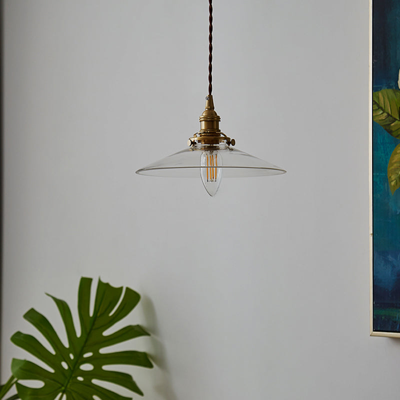 Industrial Flared Ceiling Light Single Glass Hanging Pendant Light for Dining Room Clear Clearhalo 'Ceiling Lights' 'Glass shade' 'Glass' 'Industrial Pendants' 'Industrial' 'Middle Century Pendants' 'Pendant Lights' 'Pendants' 'Tiffany' Lighting' 2216482
