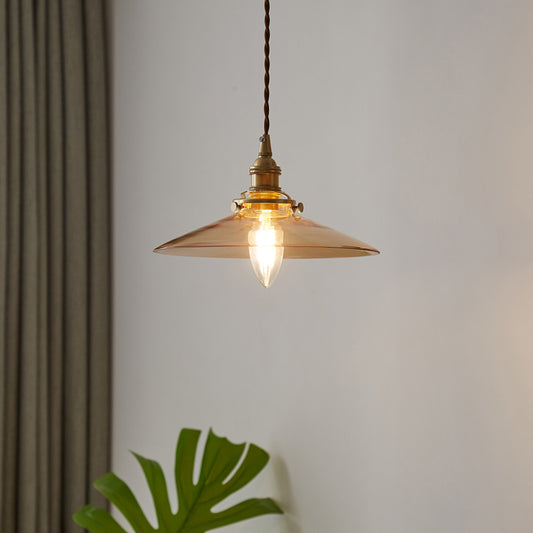 Industrial Flared Ceiling Light Single Glass Hanging Pendant Light for Dining Room Amber Clearhalo 'Ceiling Lights' 'Glass shade' 'Glass' 'Industrial Pendants' 'Industrial' 'Middle Century Pendants' 'Pendant Lights' 'Pendants' 'Tiffany' Lighting' 2216483
