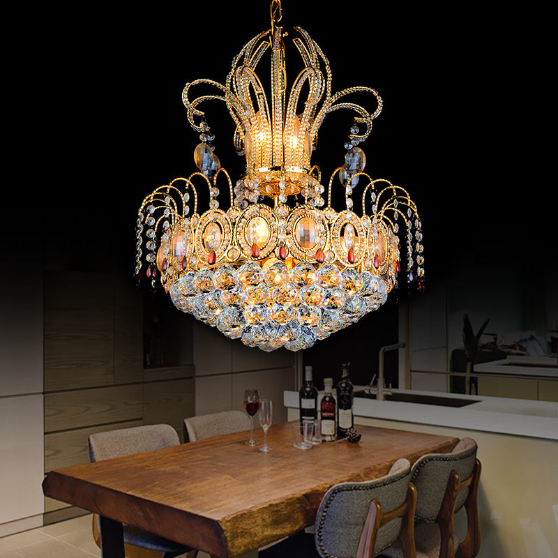 Faceted Crystal Ball Basket Chandelier Light Contemporary Multi Lights Gold Hanging Light for Dining Room, 16"/19.5" Wide Clearhalo 'Ceiling Lights' 'Chandeliers' 'Modern Chandeliers' 'Modern' Lighting' 221649