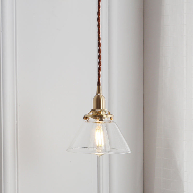 Conical Clear Glass Pendant Light Antique 1-Light Restaurant Hanging Light Fixture Clearhalo 'Ceiling Lights' 'Close To Ceiling Lights' 'Glass shade' 'Glass' 'Industrial Pendants' 'Industrial' 'Middle Century Pendants' 'Pendant Lights' 'Pendants' 'Tiffany' Lighting' 2216494