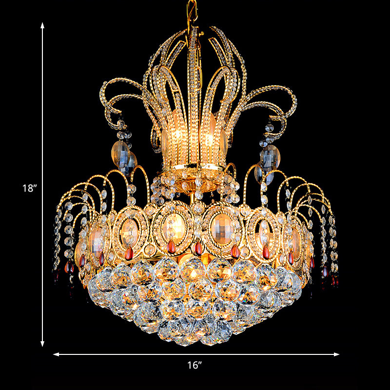 Faceted Crystal Ball Basket Chandelier Light Contemporary Multi Lights Gold Hanging Light for Dining Room, 16"/19.5" Wide Clearhalo 'Ceiling Lights' 'Chandeliers' 'Modern Chandeliers' 'Modern' Lighting' 221650