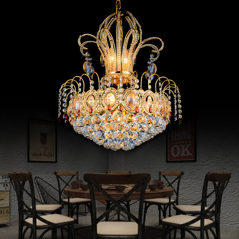 Faceted Crystal Ball Basket Chandelier Light Contemporary Multi Lights Gold Hanging Light for Dining Room, 16"/19.5" Wide Gold 19.5" Clearhalo 'Ceiling Lights' 'Chandeliers' 'Modern Chandeliers' 'Modern' Lighting' 221651