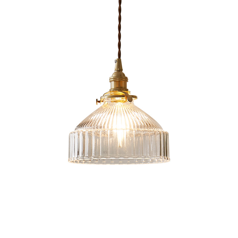 Single Ceiling Light Industrial Ribbed Clear Glass Hanging Pendant Light for Entryway Clearhalo 'Ceiling Lights' 'Glass shade' 'Glass' 'Industrial Pendants' 'Industrial' 'Middle Century Pendants' 'Pendant Lights' 'Pendants' 'Tiffany' Lighting' 2216510