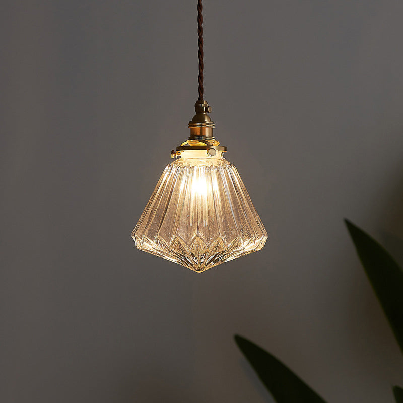 Ribbed Clear Glass Hanging Lamp Vintage Style Single-Bulb Restaurant Lighting Pendant Clearhalo 'Ceiling Lights' 'Glass shade' 'Glass' 'Industrial Pendants' 'Industrial' 'Middle Century Pendants' 'Pendant Lights' 'Pendants' 'Tiffany' Lighting' 2216512