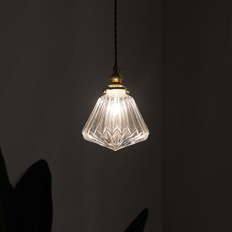 Ribbed Clear Glass Hanging Lamp Vintage Style Single-Bulb Restaurant Lighting Pendant Clearhalo 'Ceiling Lights' 'Glass shade' 'Glass' 'Industrial Pendants' 'Industrial' 'Middle Century Pendants' 'Pendant Lights' 'Pendants' 'Tiffany' Lighting' 2216514