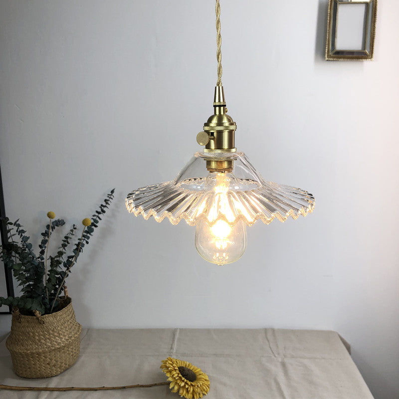 Ribbed Glass Cone Pendant Lighting Antique 1-Light Restaurant Hanging Light Fixture Clear Clearhalo 'Ceiling Lights' 'Glass shade' 'Glass' 'Industrial Pendants' 'Industrial' 'Middle Century Pendants' 'Pendant Lights' 'Pendants' 'Tiffany' Lighting' 2216516