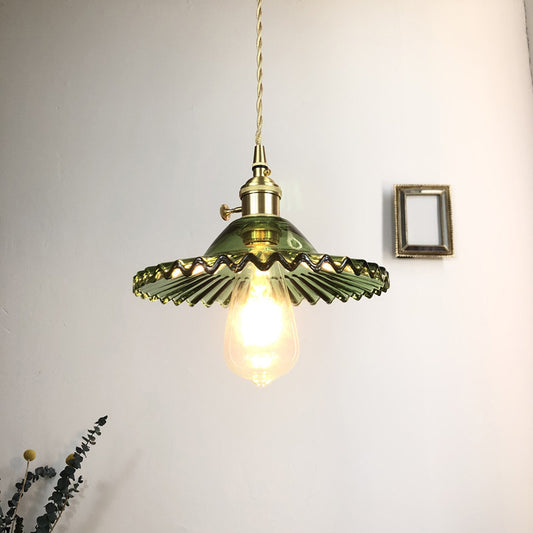 Ribbed Glass Cone Pendant Lighting Antique 1-Light Restaurant Hanging Light Fixture Green Clearhalo 'Ceiling Lights' 'Glass shade' 'Glass' 'Industrial Pendants' 'Industrial' 'Middle Century Pendants' 'Pendant Lights' 'Pendants' 'Tiffany' Lighting' 2216517