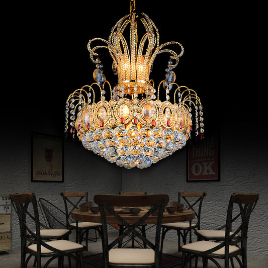 Faceted Crystal Ball Basket Chandelier Light Contemporary Multi Lights Gold Hanging Light for Dining Room, 16"/19.5" Wide Gold 19.5" Clearhalo 'Ceiling Lights' 'Chandeliers' 'Modern Chandeliers' 'Modern' Lighting' 221651