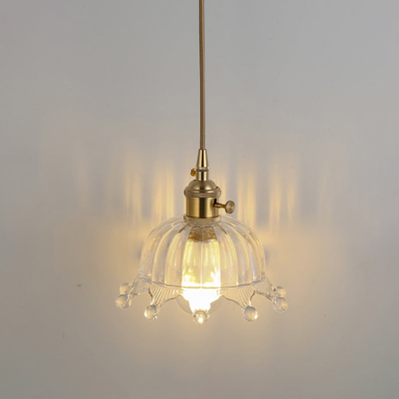 Simplicity Shaded Hanging Light 1��Bulb Clear Textured Glass Pendant Lighting Fixture Clear N Clearhalo 'Ceiling Lights' 'Glass shade' 'Glass' 'Industrial Pendants' 'Industrial' 'Middle Century Pendants' 'Pendant Lights' 'Pendants' 'Tiffany' Lighting' 2216521