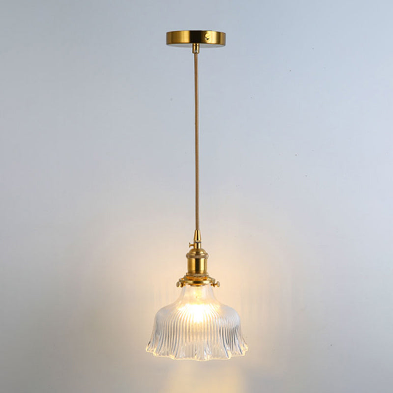 Simplicity Shaded Hanging Light 1��Bulb Clear Textured Glass Pendant Lighting Fixture Clear D Clearhalo 'Ceiling Lights' 'Glass shade' 'Glass' 'Industrial Pendants' 'Industrial' 'Middle Century Pendants' 'Pendant Lights' 'Pendants' 'Tiffany' Lighting' 2216527