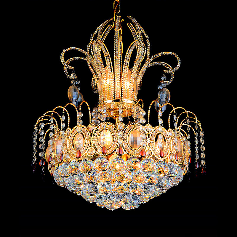 Faceted Crystal Ball Basket Chandelier Light Contemporary Multi Lights Gold Hanging Light for Dining Room, 16"/19.5" Wide Clearhalo 'Ceiling Lights' 'Chandeliers' 'Modern Chandeliers' 'Modern' Lighting' 221653