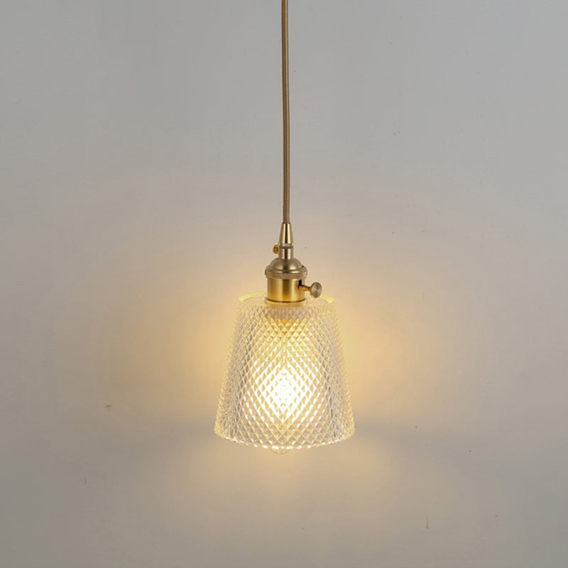 Simplicity Shaded Hanging Light 1��Bulb Clear Textured Glass Pendant Lighting Fixture Clear A Clearhalo 'Ceiling Lights' 'Glass shade' 'Glass' 'Industrial Pendants' 'Industrial' 'Middle Century Pendants' 'Pendant Lights' 'Pendants' 'Tiffany' Lighting' 2216532