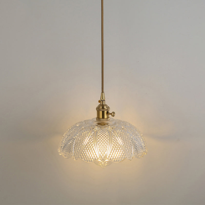 Simplicity Shaded Hanging Light 1��Bulb Clear Textured Glass Pendant Lighting Fixture Clear L Clearhalo 'Ceiling Lights' 'Glass shade' 'Glass' 'Industrial Pendants' 'Industrial' 'Middle Century Pendants' 'Pendant Lights' 'Pendants' 'Tiffany' Lighting' 2216535