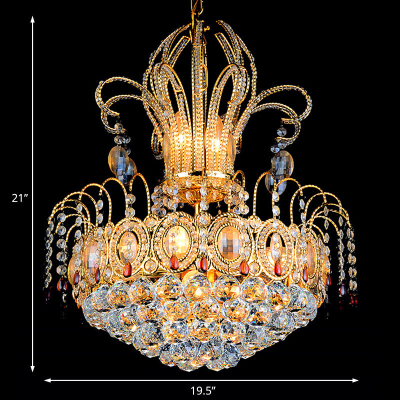 Faceted Crystal Ball Basket Chandelier Light Contemporary Multi Lights Gold Hanging Light for Dining Room, 16"/19.5" Wide Clearhalo 'Ceiling Lights' 'Chandeliers' 'Modern Chandeliers' 'Modern' Lighting' 221654