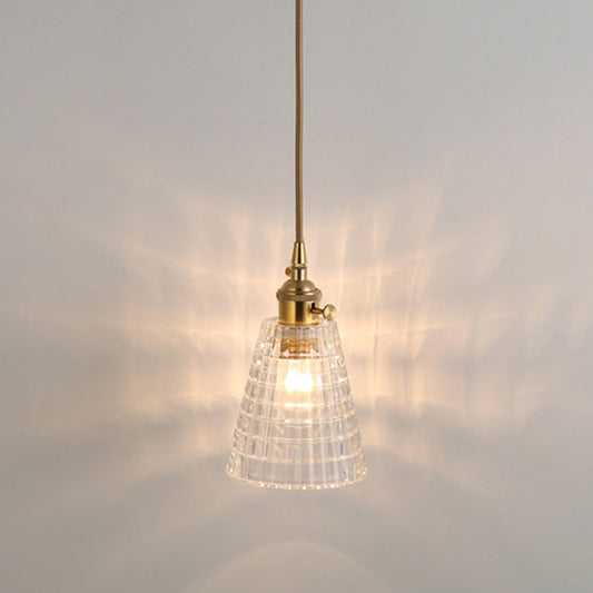 Simplicity Shaded Hanging Light 1��Bulb Clear Textured Glass Pendant Lighting Fixture Clear V Clearhalo 'Ceiling Lights' 'Glass shade' 'Glass' 'Industrial Pendants' 'Industrial' 'Middle Century Pendants' 'Pendant Lights' 'Pendants' 'Tiffany' Lighting' 2216541