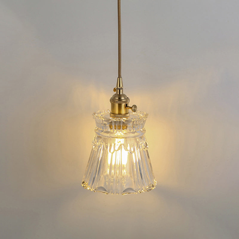 Simplicity Shaded Hanging Light 1��Bulb Clear Textured Glass Pendant Lighting Fixture Clear C Clearhalo 'Ceiling Lights' 'Glass shade' 'Glass' 'Industrial Pendants' 'Industrial' 'Middle Century Pendants' 'Pendant Lights' 'Pendants' 'Tiffany' Lighting' 2216544