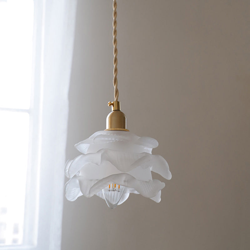 Textured White Glass Petal Hanging Lamp Vintage Single-Bulb Bedroom Lighting Pendant Clearhalo 'Ceiling Lights' 'Glass shade' 'Glass' 'Industrial Pendants' 'Industrial' 'Middle Century Pendants' 'Pendant Lights' 'Pendants' 'Tiffany' Lighting' 2216563