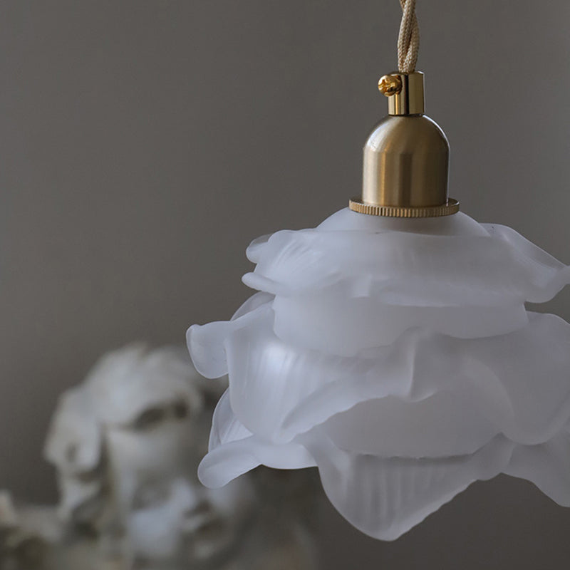 Textured White Glass Petal Hanging Lamp Vintage Single-Bulb Bedroom Lighting Pendant Clearhalo 'Ceiling Lights' 'Glass shade' 'Glass' 'Industrial Pendants' 'Industrial' 'Middle Century Pendants' 'Pendant Lights' 'Pendants' 'Tiffany' Lighting' 2216566